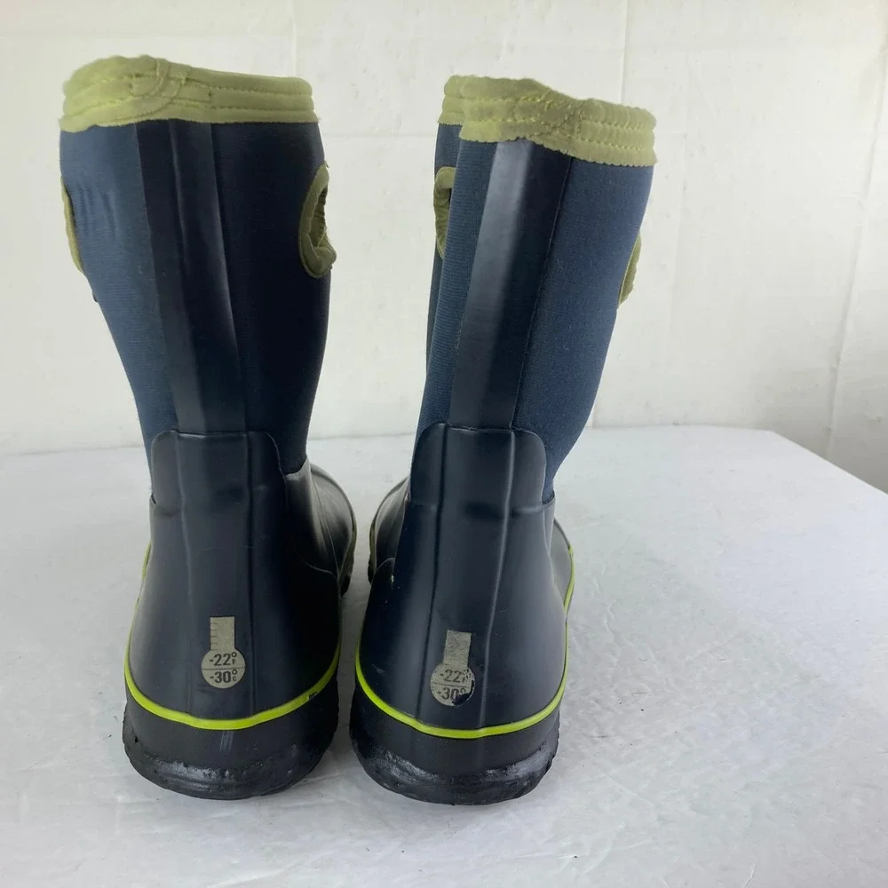 Bogs Waterproof Boots Kids Boy Sz 3 Blue Green Insulated Rain Snow Winter Mud